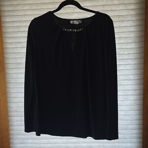 Liz Claiborne Black Blouse with Embellished Neckline